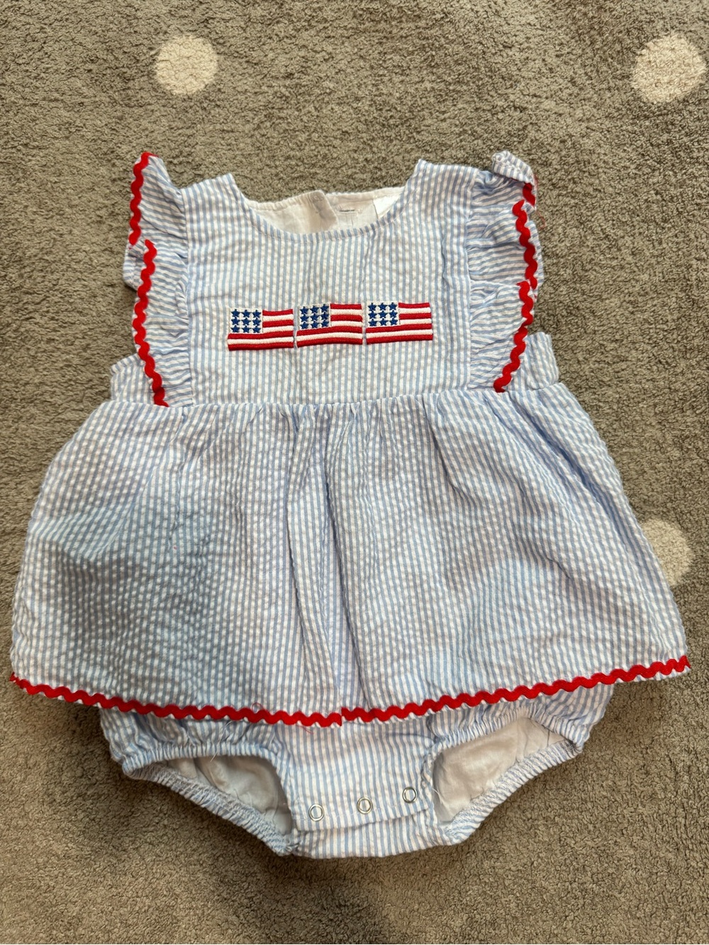 Stitchy Fish Baby Girls Seersucker Patriotic 4th of July one piece